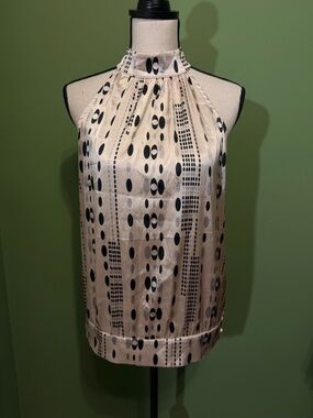 2 for $10 ❤️ Jacob sleevlesss  High-Neck Polka Dot Print Top - Cream/Black